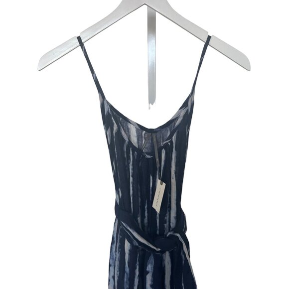 Anthropologie Navy Tie-Dye Striped Jumpsuit Tie Detail - Picture 6 of 9